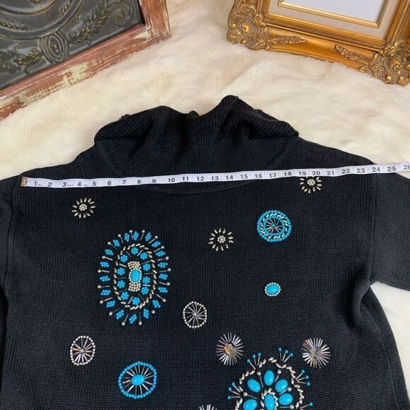 Victoria Jones Vintage Embellished Turquoise Beaded Tunic Sweater - Picture 10 of 12